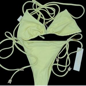 Brand new Meshki light yellow triangle bikini set Medium